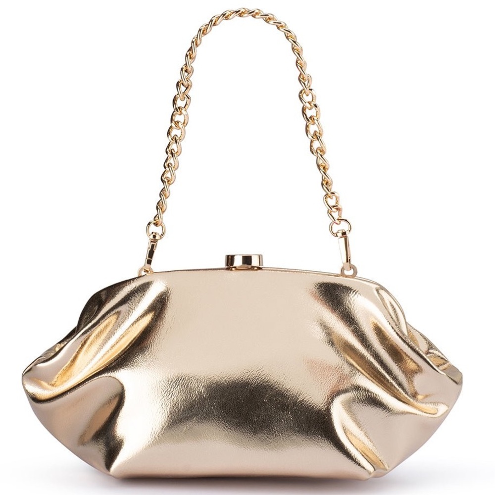 Gold Metallic Chain-Handle Clutch